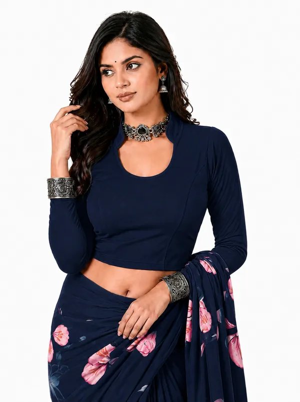Navy_Blue_Cotton_Blend_Blouse_For_Women