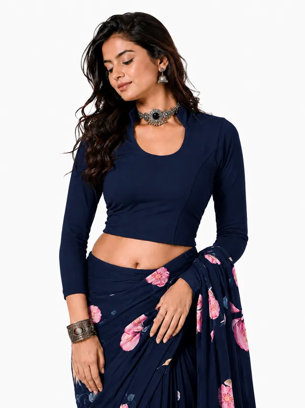 Navy_Blue_Cotton_Blend_Blouse_For_Women