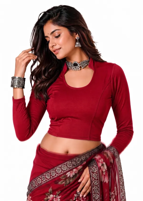 Red_Cotton_Blend_Blouse_For_Women