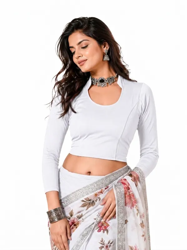 White_Cotton_Blend_Blouse_For_Women