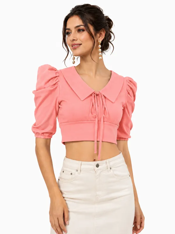 Peach_Valentino_And_Cotton_Blend_Top_For_Women