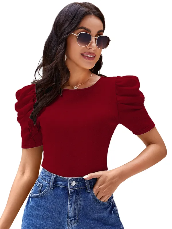 Maroon_Valentino_And_Cotton_Blend_Top_For_Women