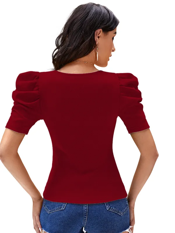 Maroon_Valentino_And_Cotton_Blend_Top_For_Women