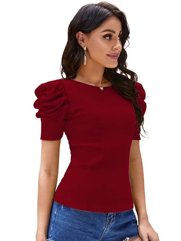 Maroon_Valentino_And_Cotton_Blend_Top_For_Women