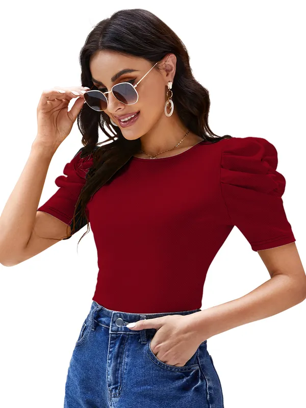 Maroon_Valentino_And_Cotton_Blend_Top_For_Women