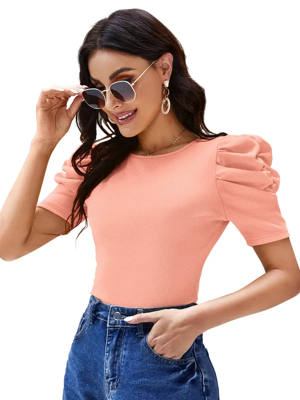 Peach_Valentino_And_Cotton_Blend_Top_For_Women
