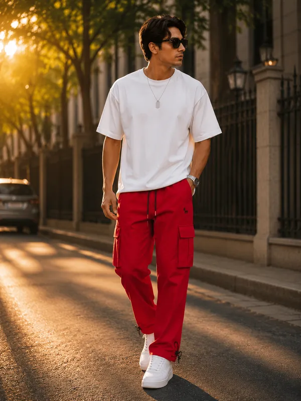 Kaplan_Men's_Red_Relaxed_Fit_Cargo_Pants_