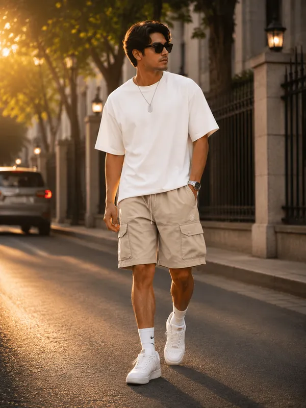 Men's_Beige_Relaxed_Fit_Cargo_Shorts