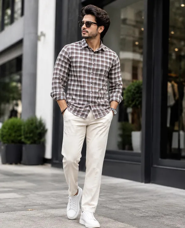 Men's_Brown_&_White_Checkered_Casual_Shirt