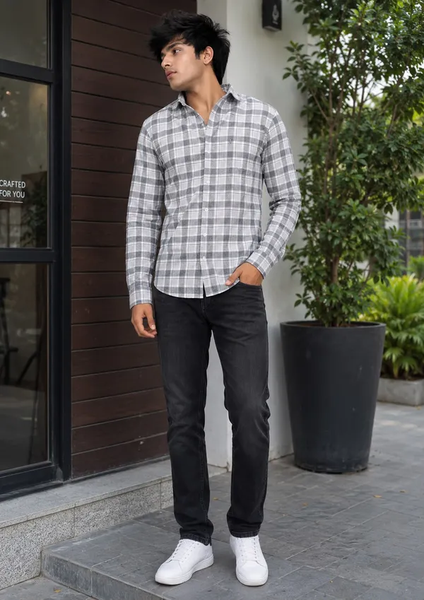 Men's_Grey_White_Slim_Fit_Checked_Shirt