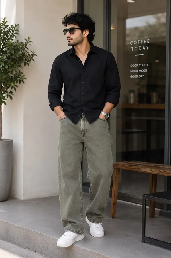 Men’s_Olive_Green_Wide-Leg_Casual_Denim