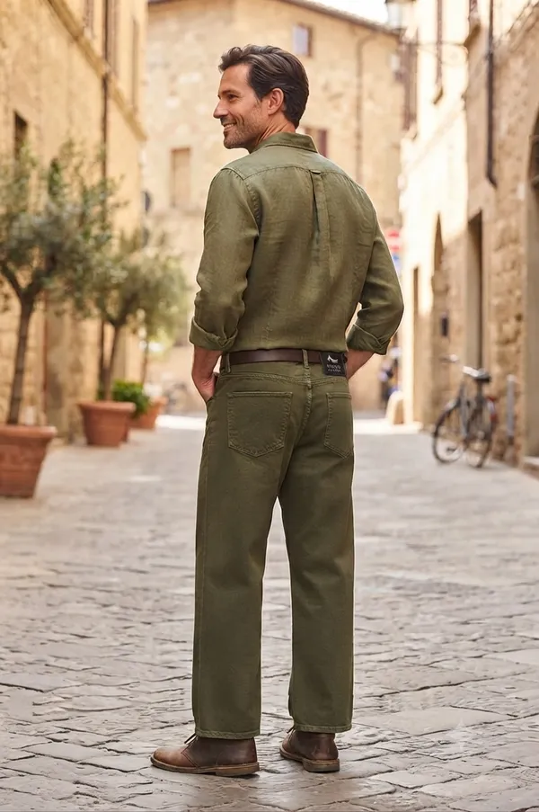 Men's_Olive_Green_Wide-Leg_Denim_Jeans