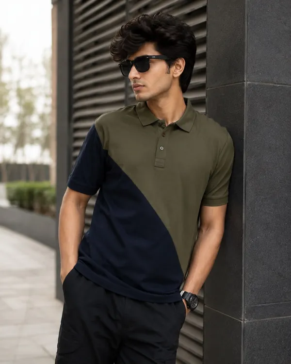Men's_Olive_Green_&_Navy_Color_Block_Polo_T-Shirt