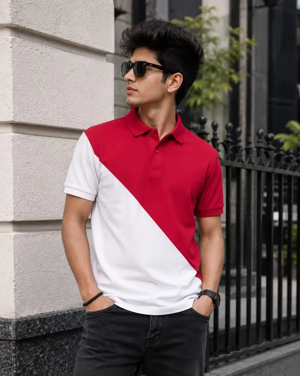 Men's_Red_White_Colorblock_Polo_T-Shirt