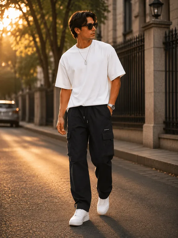 Scottich_Terrier__Premium_Utility_Drawstring_Cargo_Trousers_-_Black