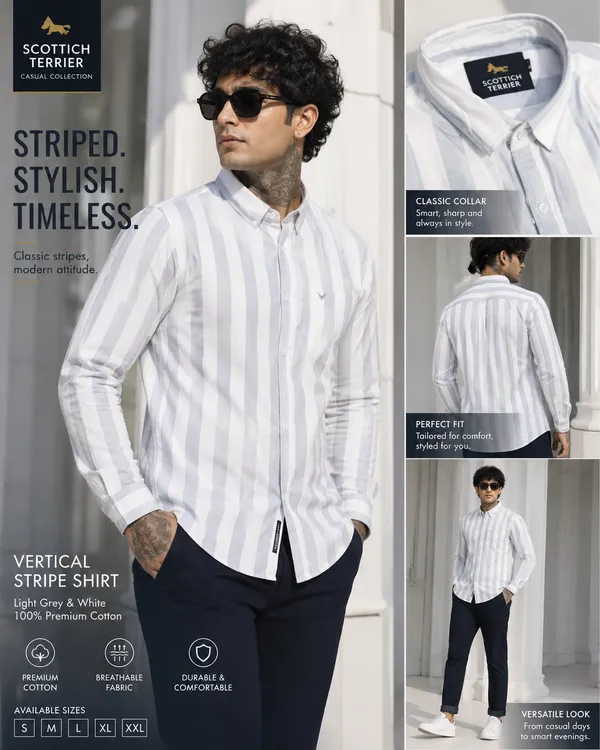 Scottich_Terrier_Men's_Light_Grey_Vertical_Stripe_Shirt