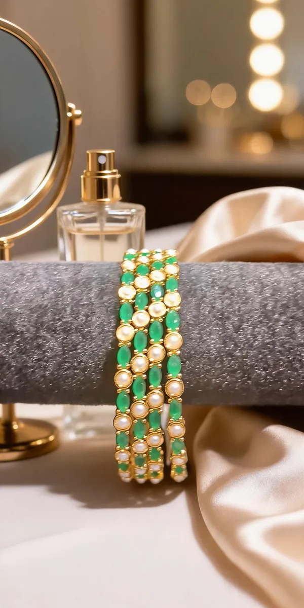 Gold-Tone_4-Piece_Emerald_Green_&_Pearl_Bangle_Set