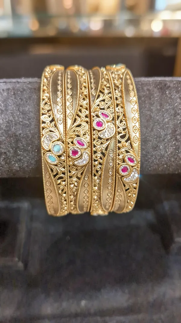 Gold-Tone_4-Piece_Floral_Jaali_Bangle_Set_with_CZ_&_Color_Accents