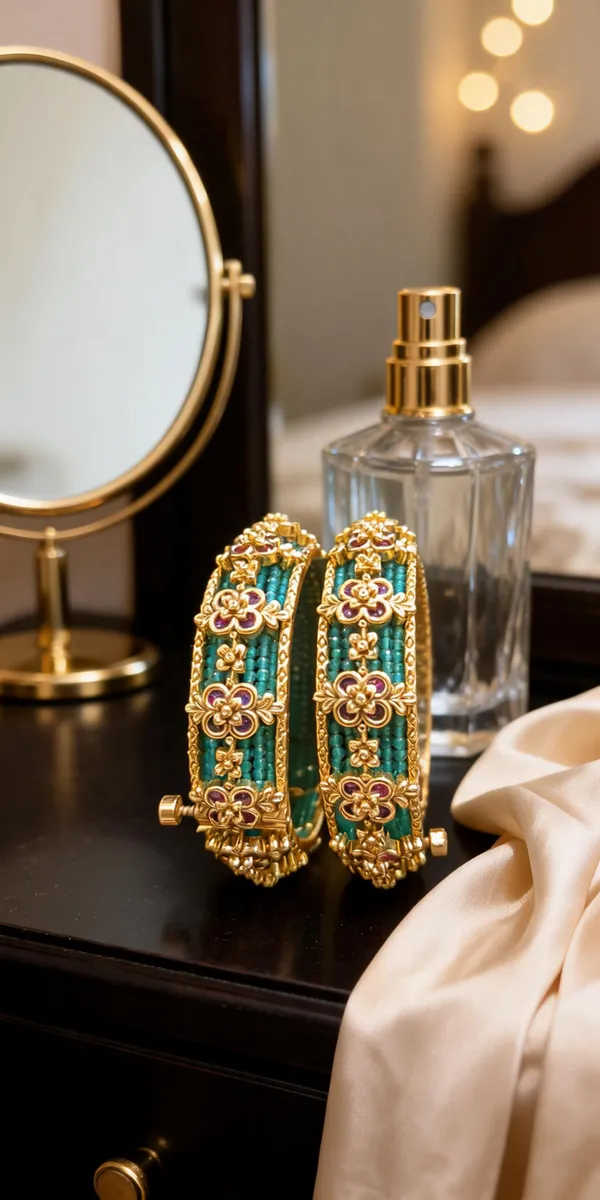 Gold-Tone_Floral_Beaded_Kada_Bangles_with_Turquoise_&_Ruby_Accents