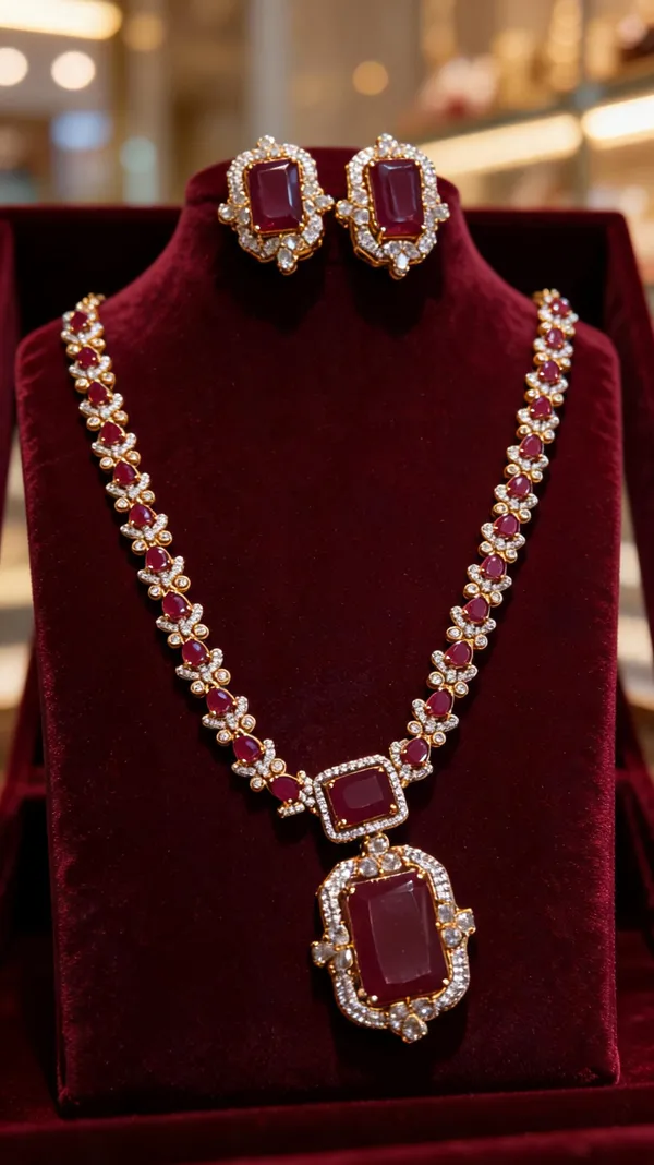 Regal_Emerald-Cut_Ruby_and_American_Diamond_Statement_Pendant_Set