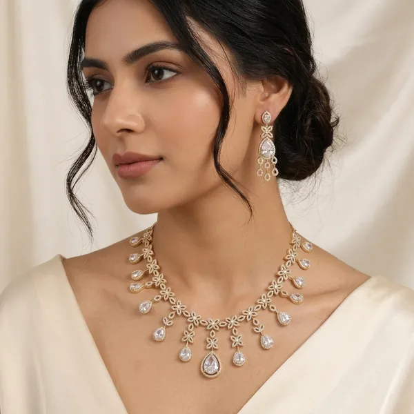 Floral_Teardrop_American_Diamond_Necklace_Set