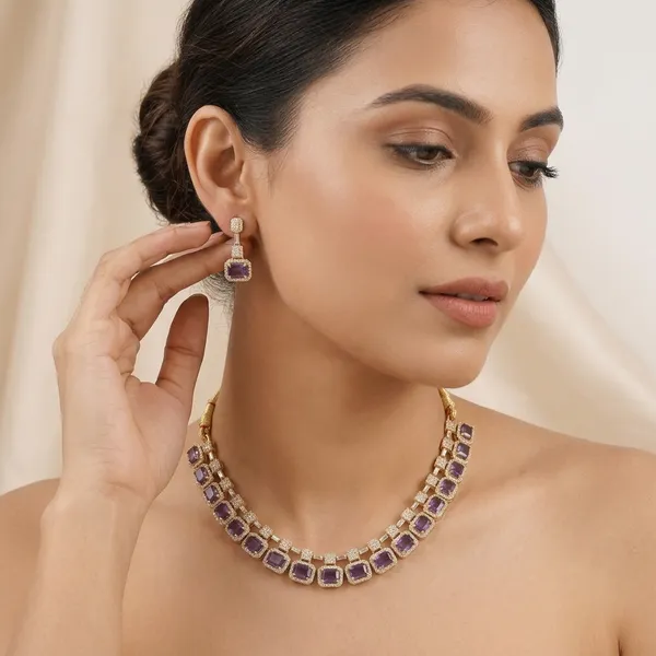 Regal_Deep_Violet_Geometric_Halo_Necklace_Set_with_Matching_Drop_Earrings