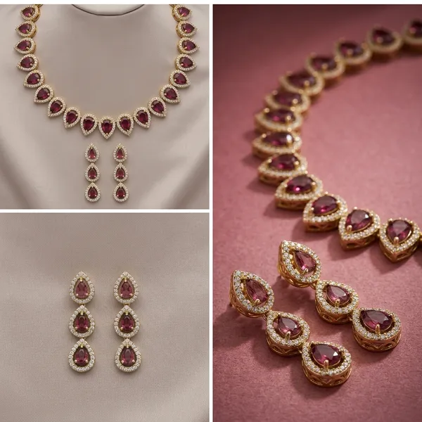 Elegant_RUBY_Pink_Pear_Cut_AD_Necklace_Set