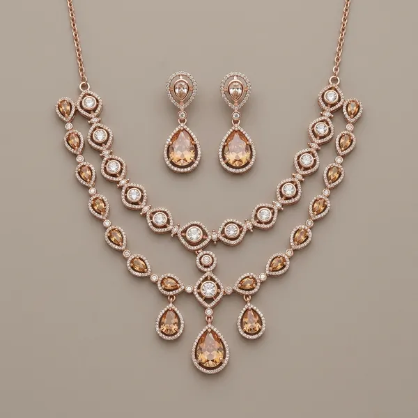 Vintage_Champagne_Crystal_Layered_Necklace_&_Drop_Earring_Set