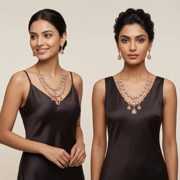 Vintage_Champagne_Crystal_Layered_Necklace_&_Drop_Earring_Set