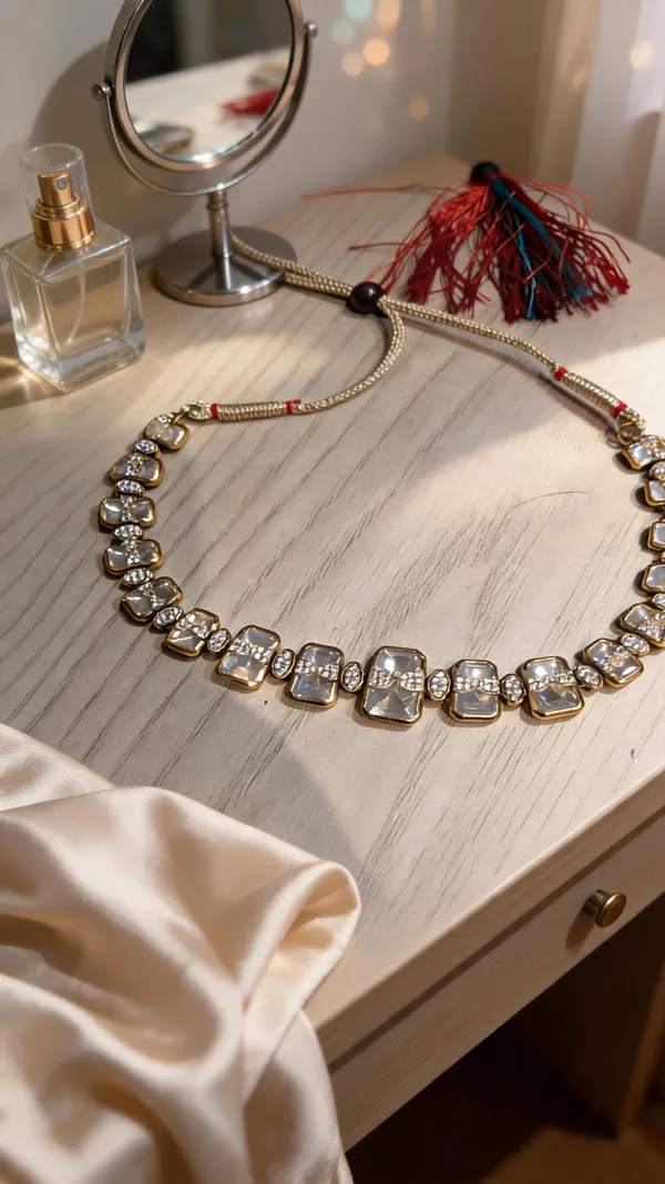 Minimalist_Emerald-Cut_Kundan_/_Polki_Choker_Set