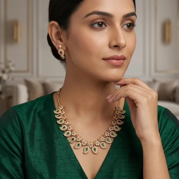 Antique_Gold_Mango_Peacock_CZ_Necklace_Set