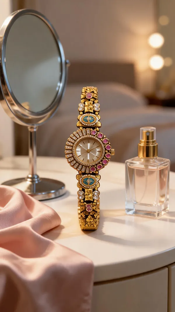 Royal_Antique_Gold_Kundan_and_Meenakari_Bracelet_Watch