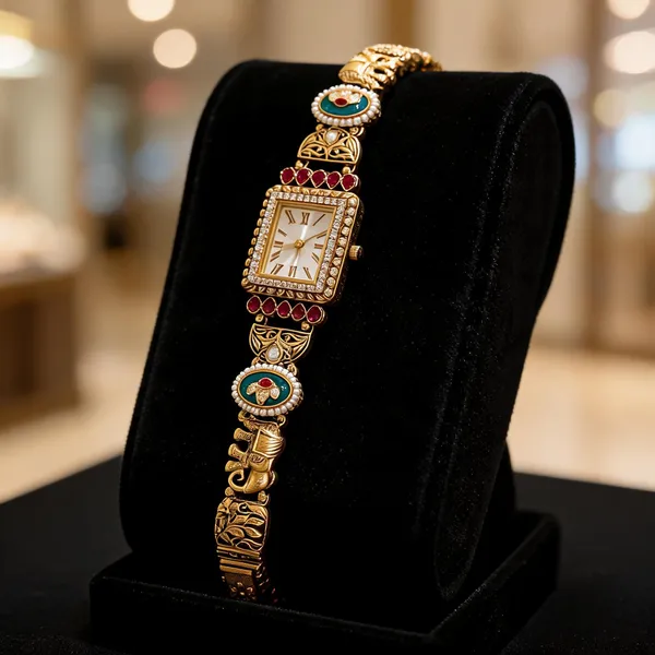 Heritage_Elephant_Motif_Antique_Gold_Meenakari_Bracelet_Watch