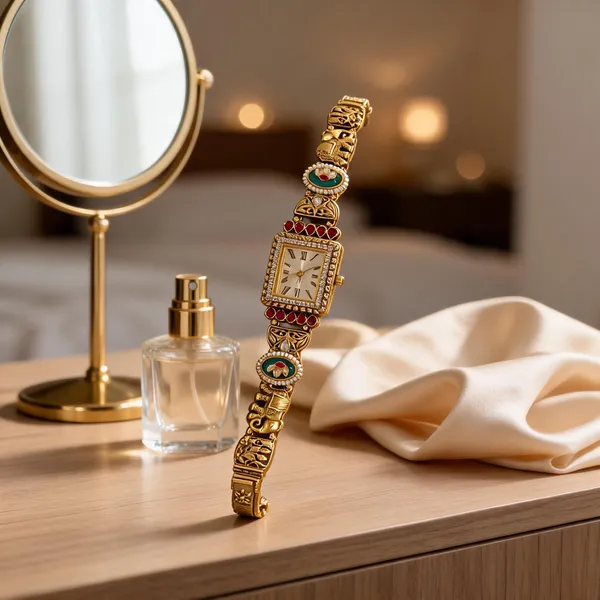 Heritage_Elephant_Motif_Antique_Gold_Meenakari_Bracelet_Watch