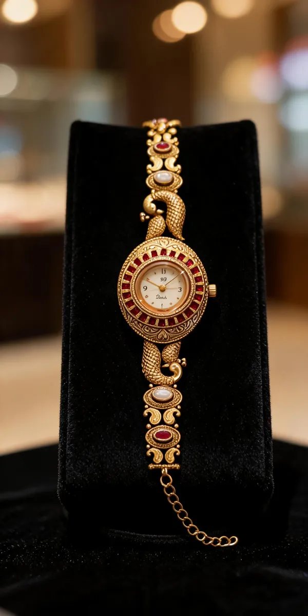Royal_Peacock_Motif_Antique_Gold_Ruby_Bracelet_Watch