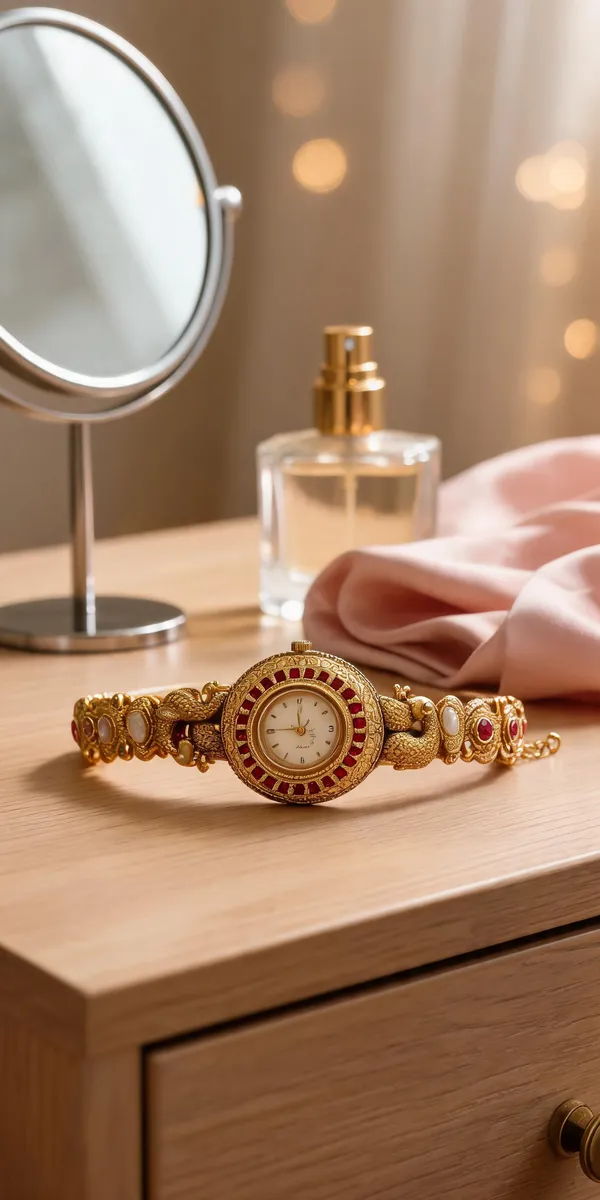 Royal_Peacock_Motif_Antique_Gold_Ruby_Bracelet_Watch