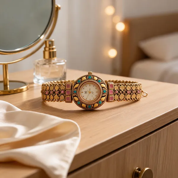 Antique_Gold_Floral_Filigree_and_Ruby_Accent_Bracelet_Watch