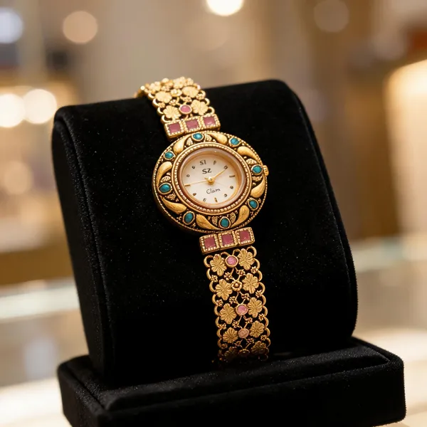 Antique_Gold_Floral_Filigree_and_Ruby_Accent_Bracelet_Watch