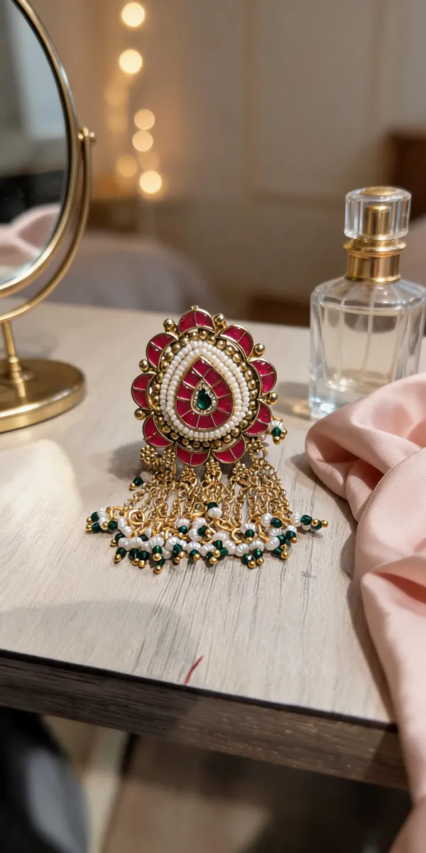 Traditional_Kundan-Inspired_Pink_Enamel_Tassel_Statement_Ring