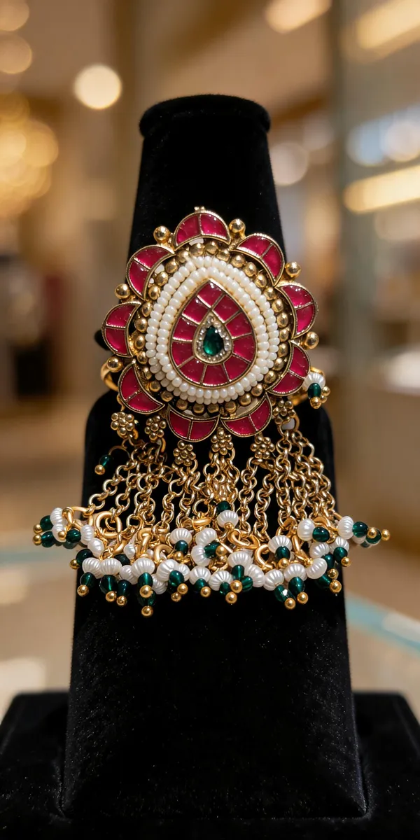 Traditional_Kundan-Inspired_Pink_Enamel_Tassel_Statement_Ring