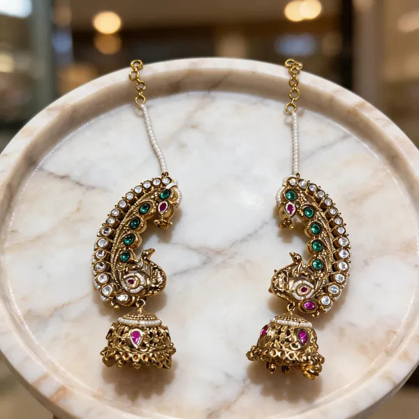 Gold_Plated_CZ_Peacock_Earcuff_Jhumka_with_Chain