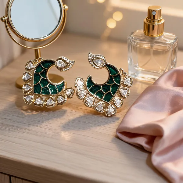 Gold_Plated_Green_Meenakari_Peacock_Stud_Earrings