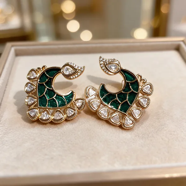 Gold_Plated_Green_Meenakari_Peacock_Stud_Earrings