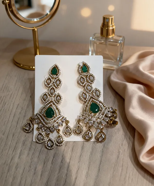 Gold_Plated_Green_Stone_CZ_Chandelier_Earrings