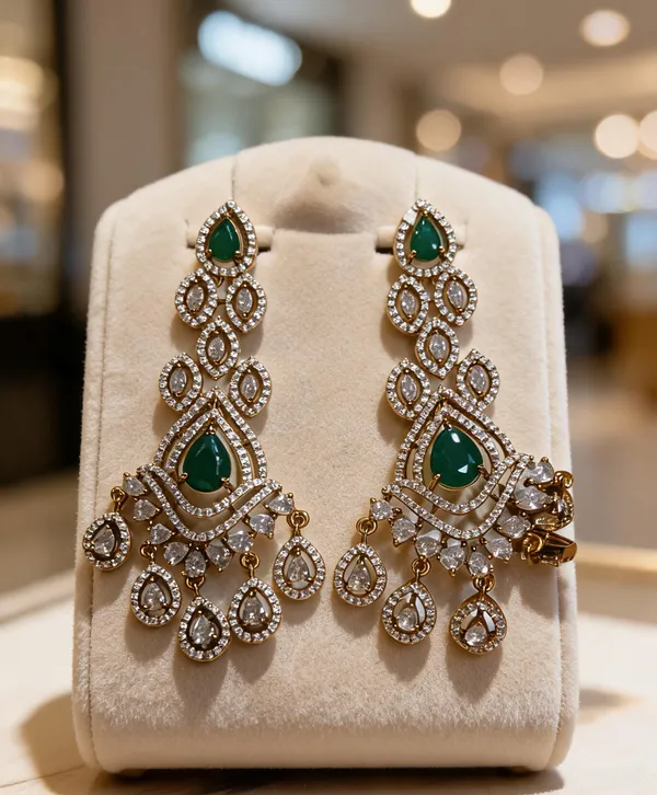 Gold_Plated_Green_Stone_CZ_Chandelier_Earrings