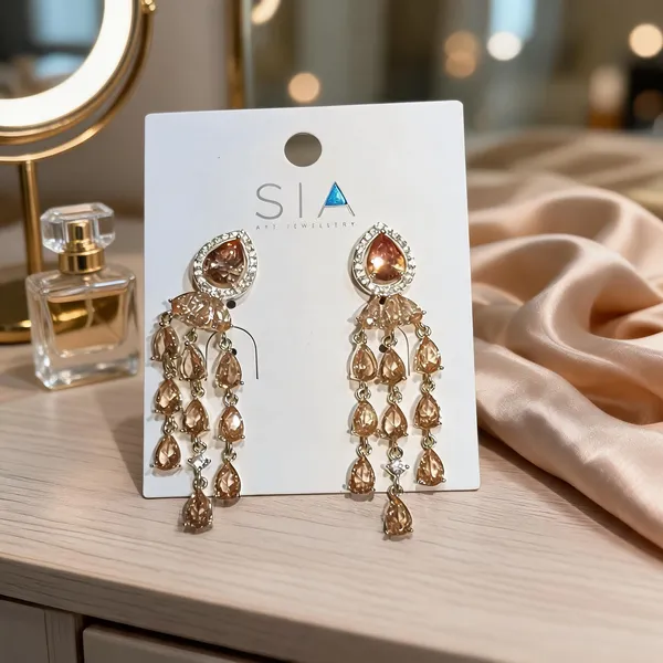 Champagne_Peach_Crystal_Waterfall_Dangler_Earrings