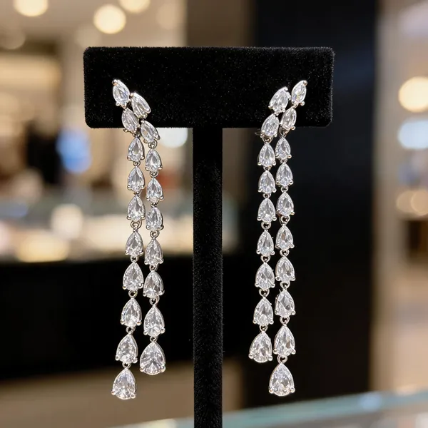 Silver_AD_Double_Strand_Pear_Drop_Earrings