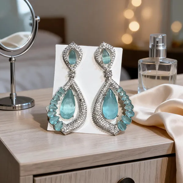 Silver_AD_Aqua_Teardrop_Statement_Earrings