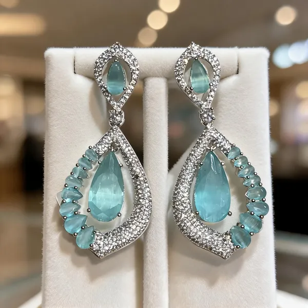 Silver_AD_Aqua_Teardrop_Statement_Earrings