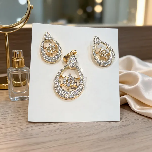 Floral_Teardrop_CZ_Pendant_&_Earrings_Set